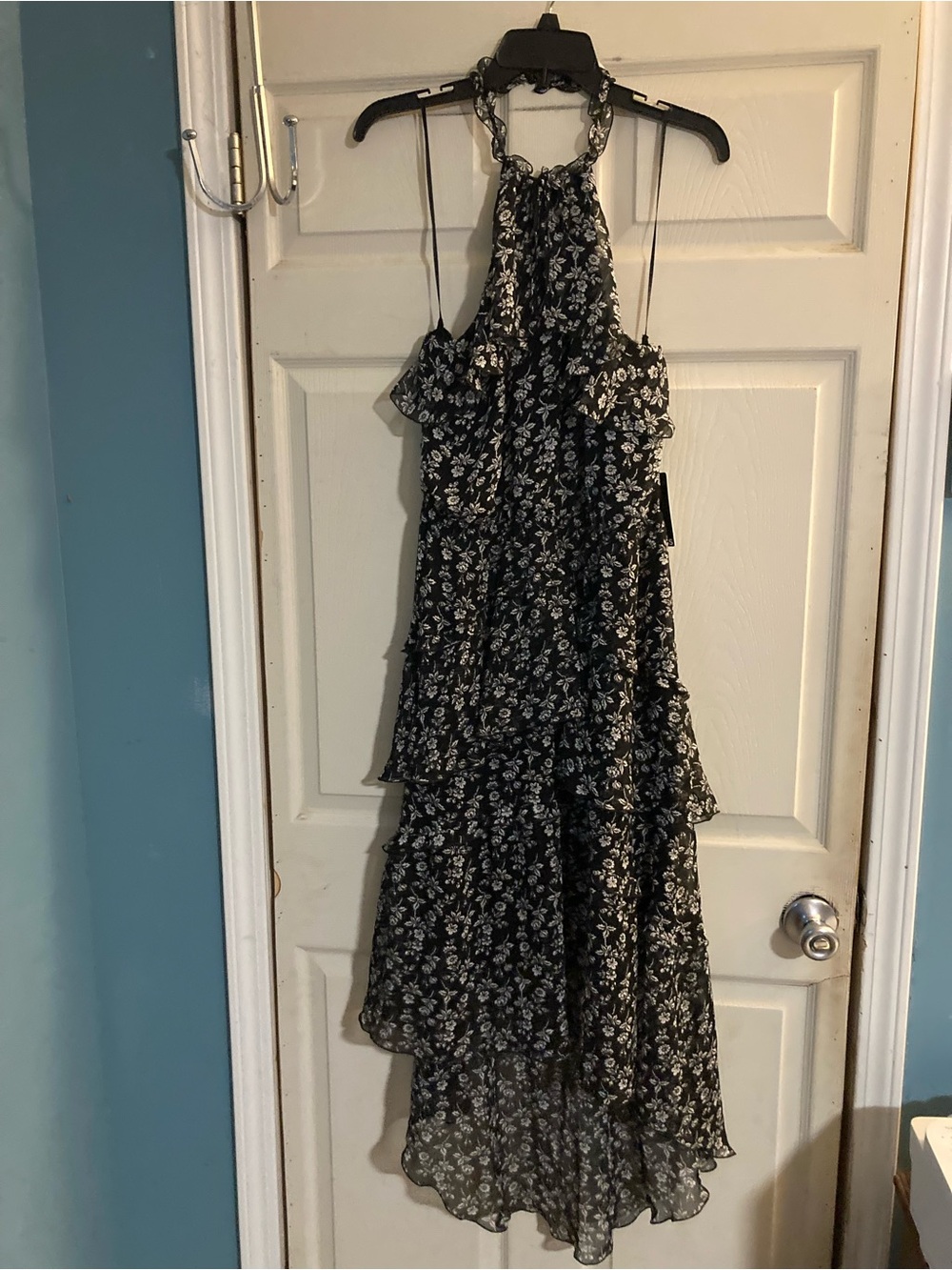 Express Women’s Floral Halter Tiered Black Maxi Dress Size L